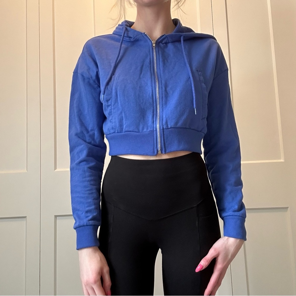 Royal blue, lightweight, cropped, zip up hoodie. Size xs